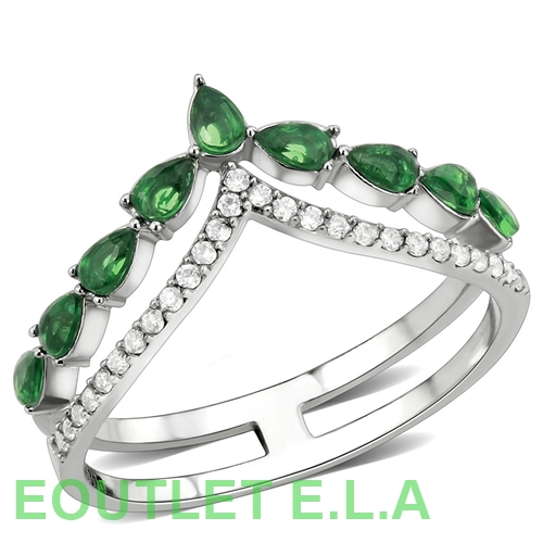 EMERALD CZ STAINLESS STEEL DOUBLE ROW DRESS RING-size 9